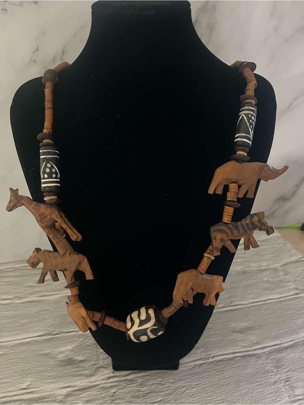 Vintage African Tribal Necklace Handmade Hand-carved Wooden Animals